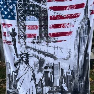 American Flag and Cityscape Graphic T-Shirt